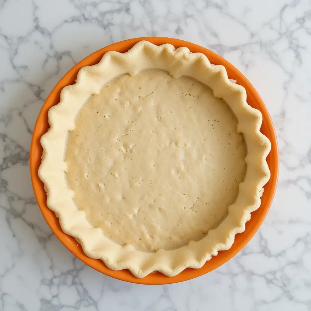 Uncooked Pie Crust Fitted into Orange Pie Pan